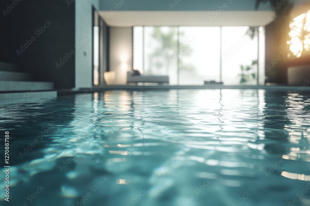 Fototapeta premium Serene Indoor Swimming Pool with Modern Decor and Natural Light Inviting Relaxation and Comfort