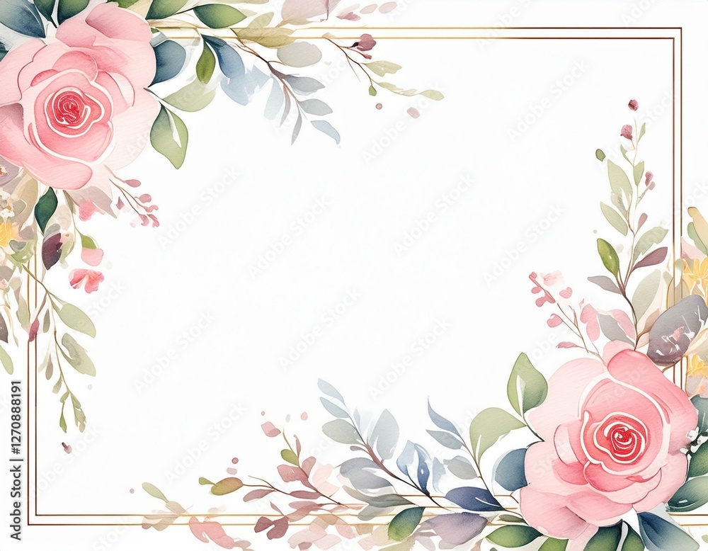Naklejka premium バラの美しい水彩フレーム