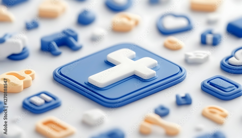 Social media application icon in studio shot, 3d render, advertising concept Social media application icon in studio shot, 3d render, advertising concept