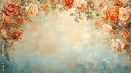 Elegant vintage floral background featuring delicate blossoms with intricate botanical illustrations in soft pastel tones, ideal for wedding invitations, greeting cards, and artistic projects