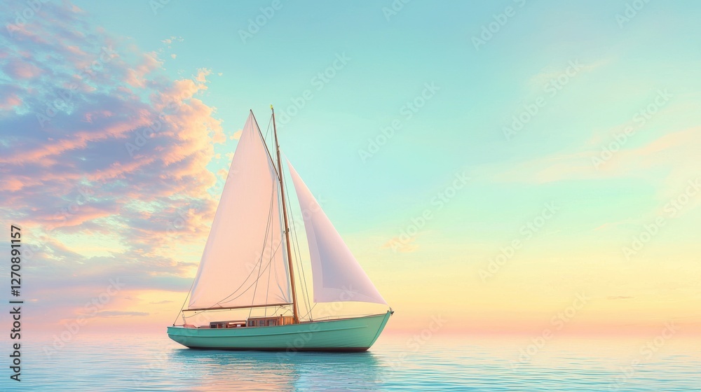 Fototapeta premium Sailing boat on tranquil waters at sunset