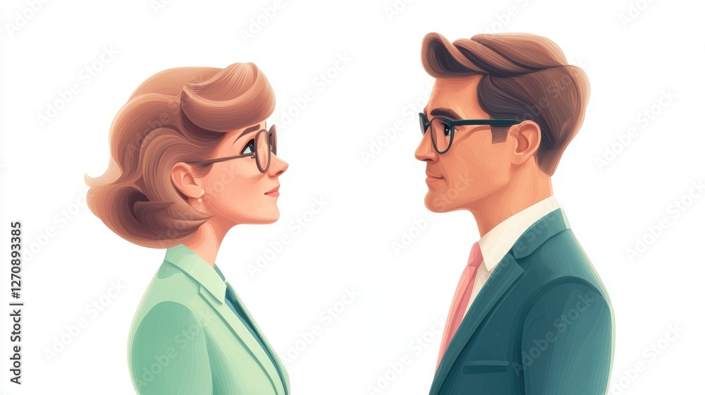 Fototapeta premium Professional couple facing each other thoughtfully