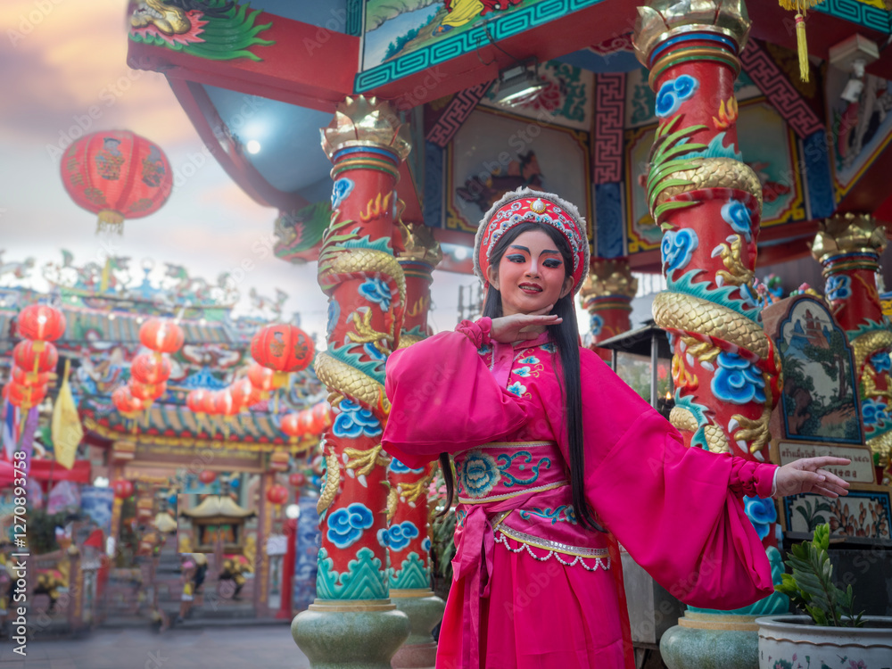Beautiful young woman with Chinese Opera dress in Chiang Mai, Thailand.