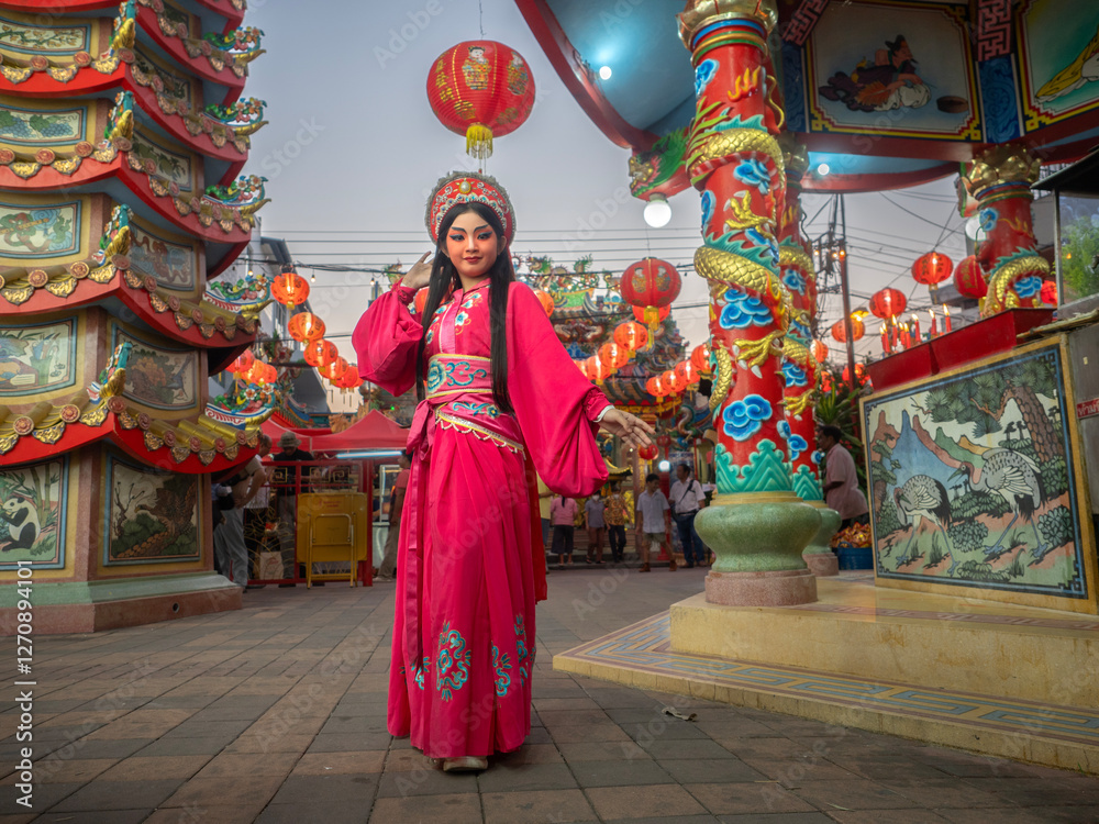 Beautiful young woman with Chinese Opera dress in Chiang Mai, Thailand.
