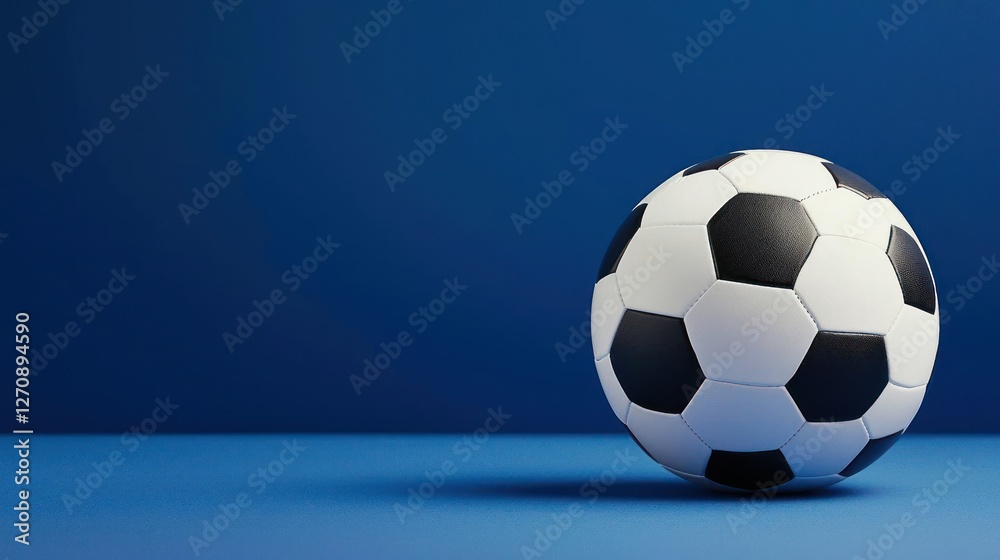 Fototapeta premium Black And White Soccer Ball On Blue Background
