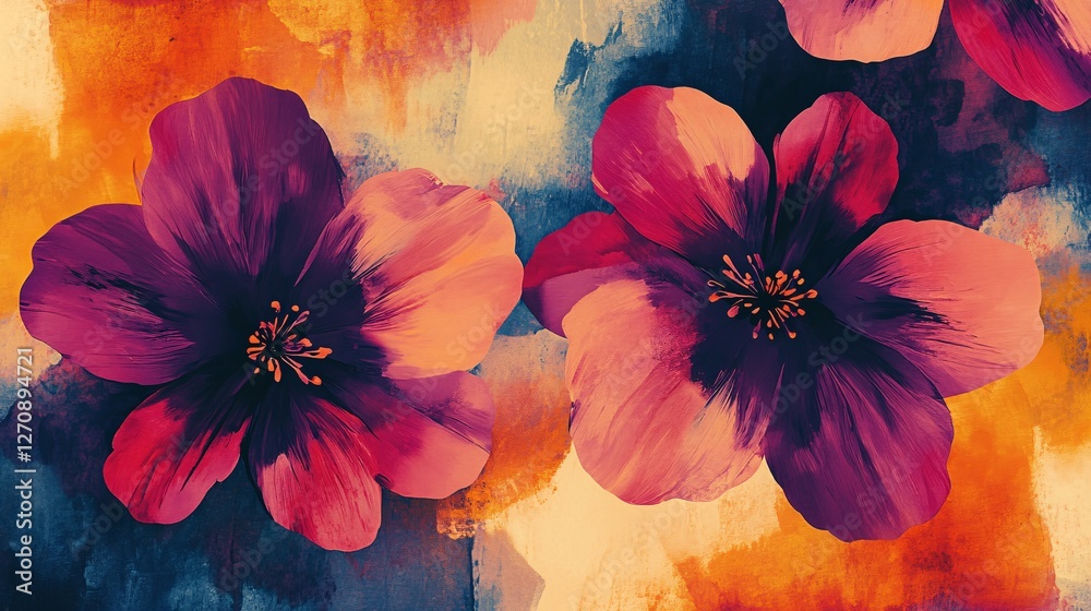 Abstract Painting of Two Vivid Pink Flowers Abstract Painting of Two Vivid Pink Flowers