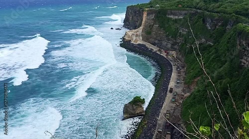view of the beach waves in uluwatu bali indonesia