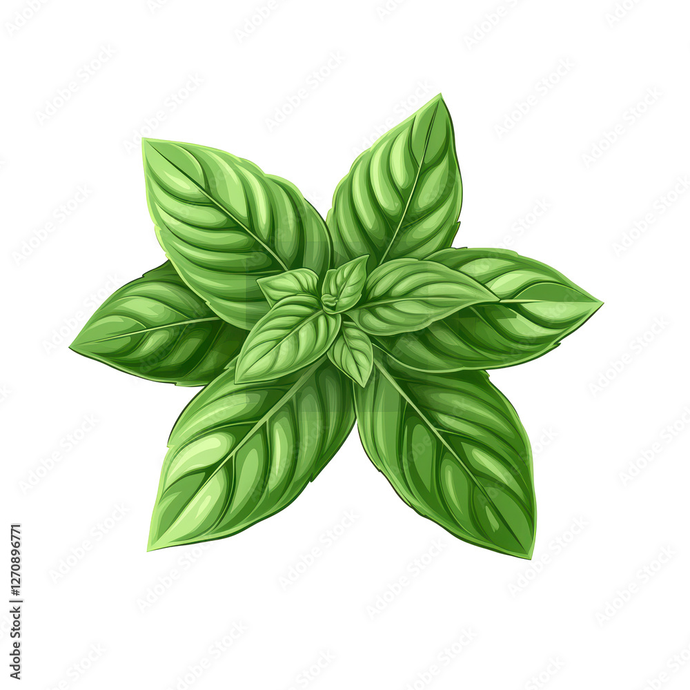 Isolated Fresh Green Basil Leaves, Herb Garden Isolated Fresh Green Basil Leaves, Herb Garden