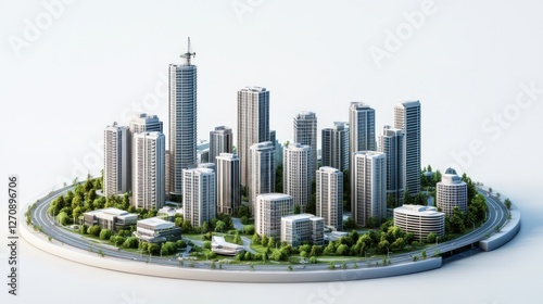 Modern City Island Scene;  3D Illustration; urban landscape photo