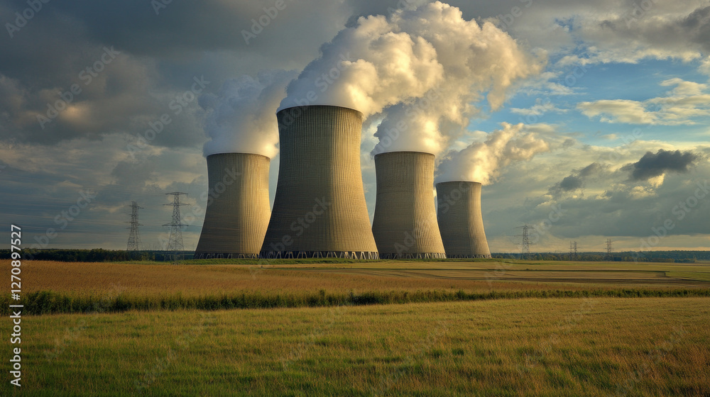 Chimneys releasing heavy emissions under a cloudy sky in an industrial area Chimneys releasing heavy emissions under a cloudy sky in an industrial area