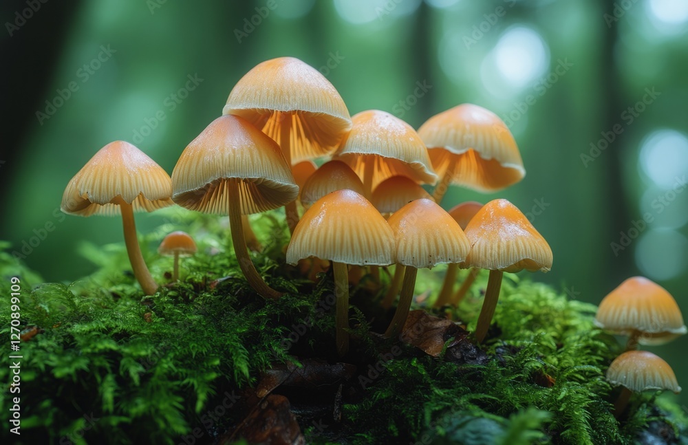 Wild mushrooms growing in a lush green forest environment Wild mushrooms growing in a lush green forest environment