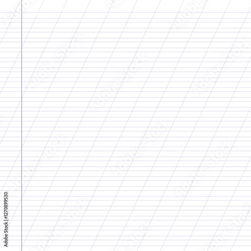Graph paper. Printable lined grid paper with color horisontal, diagonal lines. Geometric pattern for school, oblique notebook. Realistic lined paper blank size Letter. Exercise page for calligraphy.