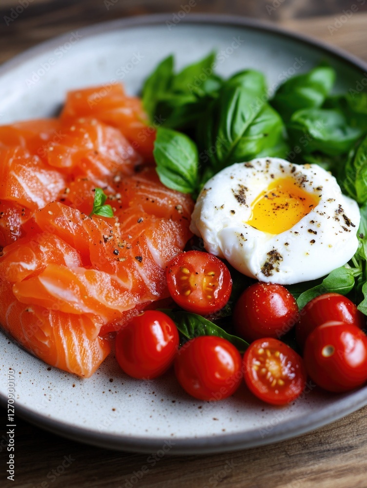 Flavorful and nutritious meal with smoked salmon, feta cheese on a bed of fresh greens. Flavorful and nutritious meal with smoked salmon, feta cheese on a bed of fresh greens.
