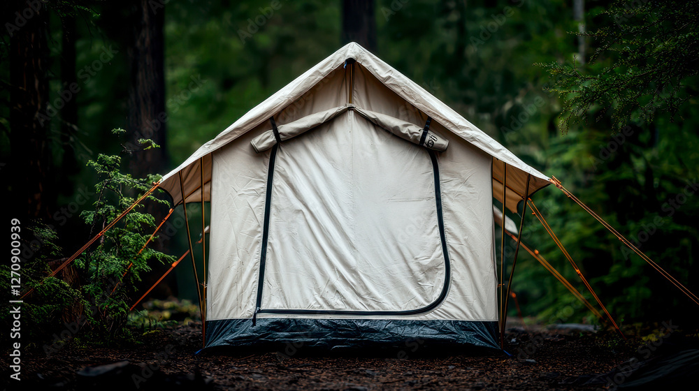 sustainable tent setup in lush forest, showcasing eco friendly design