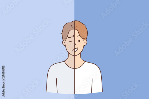 Bipolar personality disorder in man who simultaneously smiles and makes negative grimace