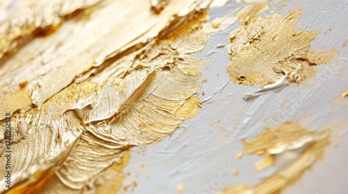 Abstract gold painting, golden texture artwork, luxury art print, metallic gold strokes on white, contemporary wall art