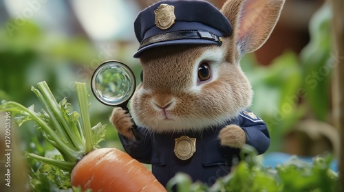 Rabbit detective with magnifying glass