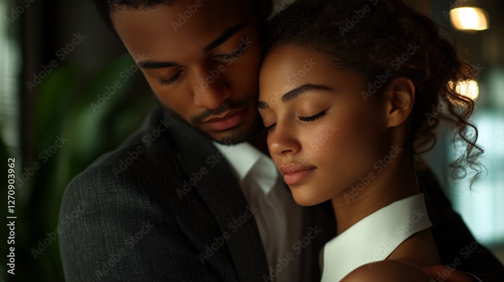 A loving couple embraces tenderly eyes closed A loving couple embraces tenderly eyes closed
