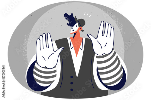 Man in costume act as mime