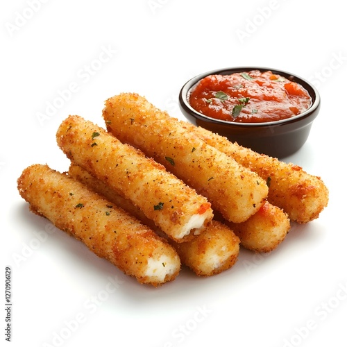 Crispy Fried Mozzarella Sticks with Marinara Sauce, Side View