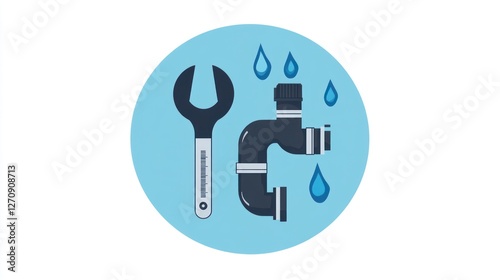 Plumbing repair wrench & pipe leak. Website icon