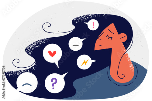 Unhappy woman with emojis in hair