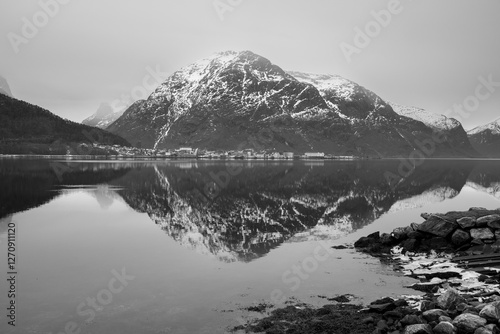 Majestic Mountain Reflections in a Norwegian Fjord
