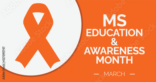 Multiple Sclerosis Awareness Month: Brain with Ribbons on Orange Background