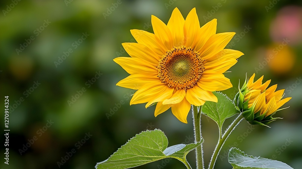 Vibrant Yellow Sunflower in Bloom with Green Background