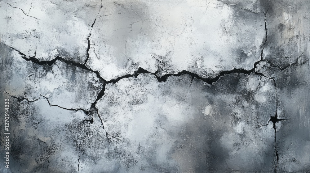 Obraz premium Abstract cracked surface, monochrome, grayscale, weathered texture, rustic, dramatic, rugged wall, aged concrete effect