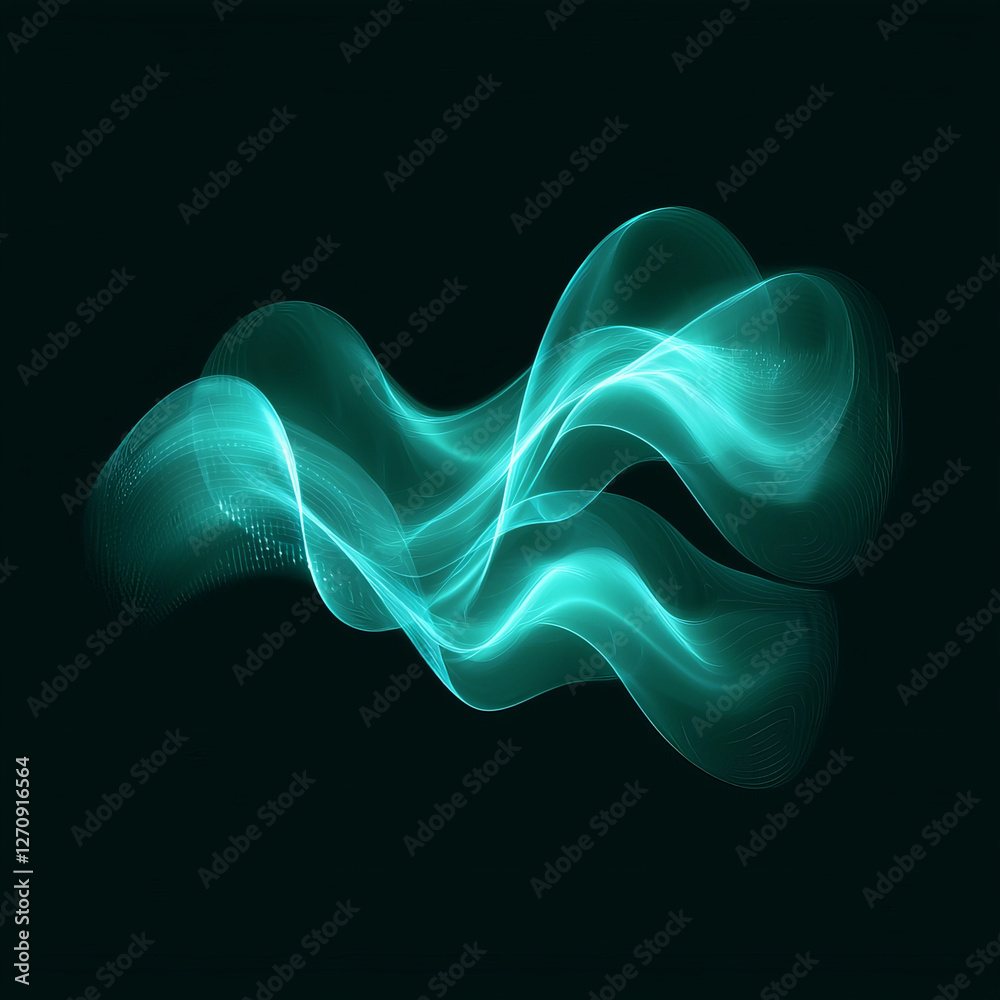 Obraz premium Teal luminous wave, abstract flowing form, dark background