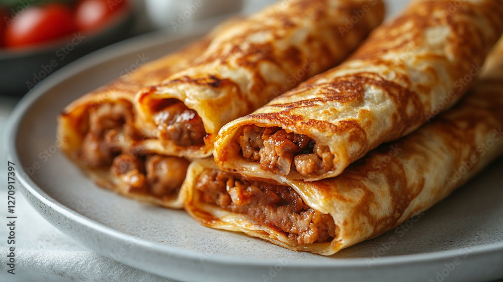 Pancakes stuffed with meat stuffing. Pancakes stuffed with meat stuffing.