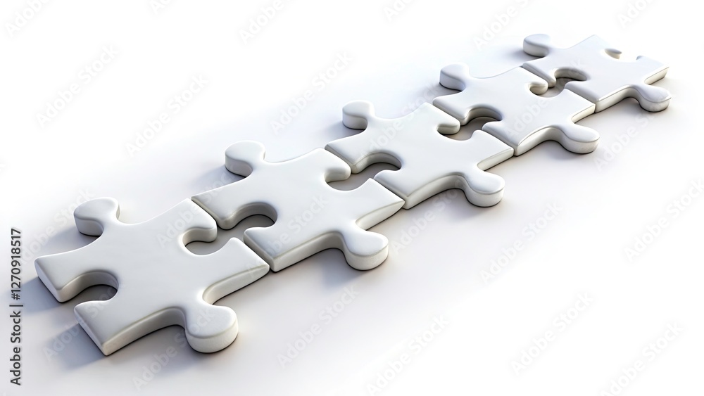 Obraz premium White Jigsaw Puzzle Pieces Row, Isolated, Clipping Path - High Resolution Stock Photo