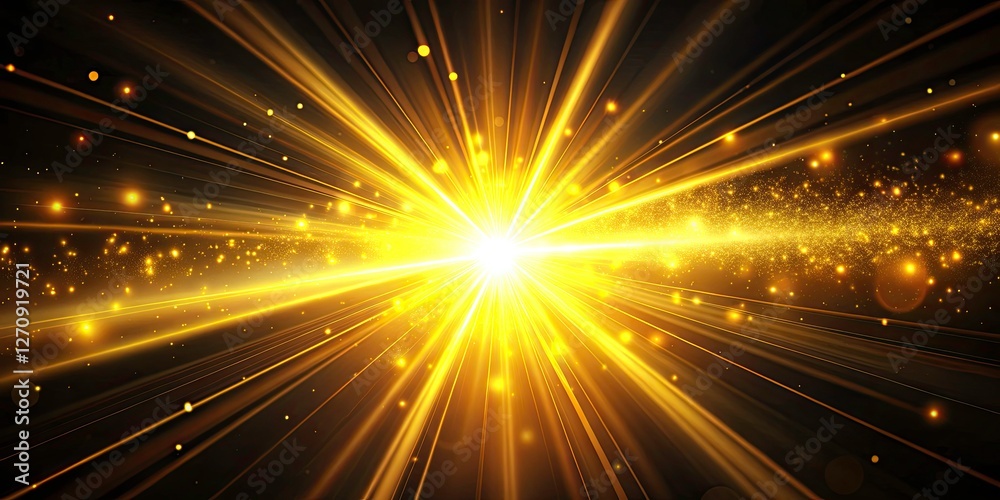 Obraz premium Yellow Light Beams, Black Background, Sun Flare, Lens Flare, Animation Background, Abstract Art, Light Effect, Glowing Rays