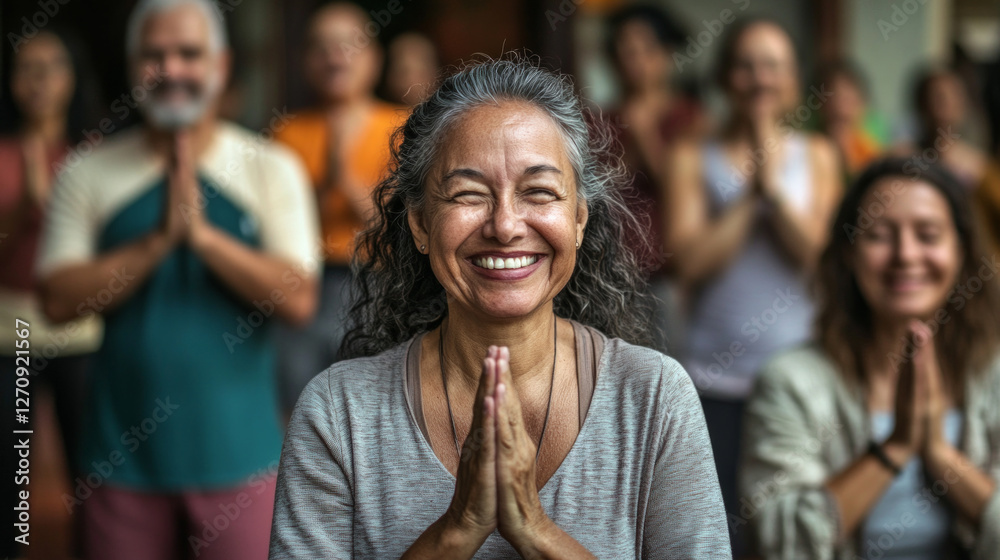 Diverse group practices yoga together in a serene environment fostering mindfulness and connection Diverse group practices yoga together in a serene environment fostering mindfulness and connection