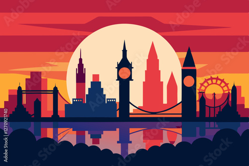 london skyline in sunset