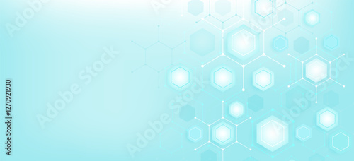 Health care abstract background with hexagons, lines and dots. Medical innovation banner template concept. Biology and pharmaceutical technology background. Vector illustration.