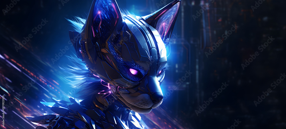 Science fox nine tail humanoid cyborg in futuristic neon, ai generative Science fox nine tail humanoid cyborg in futuristic neon, ai generative
