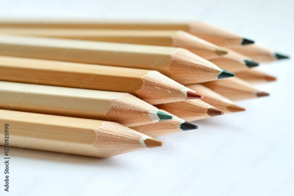 Obraz premium Set of wooden pencils neatly aligned on a clean surface