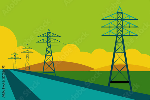 power lines and wind turbines