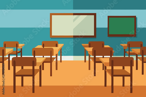 school classroom with school supplies