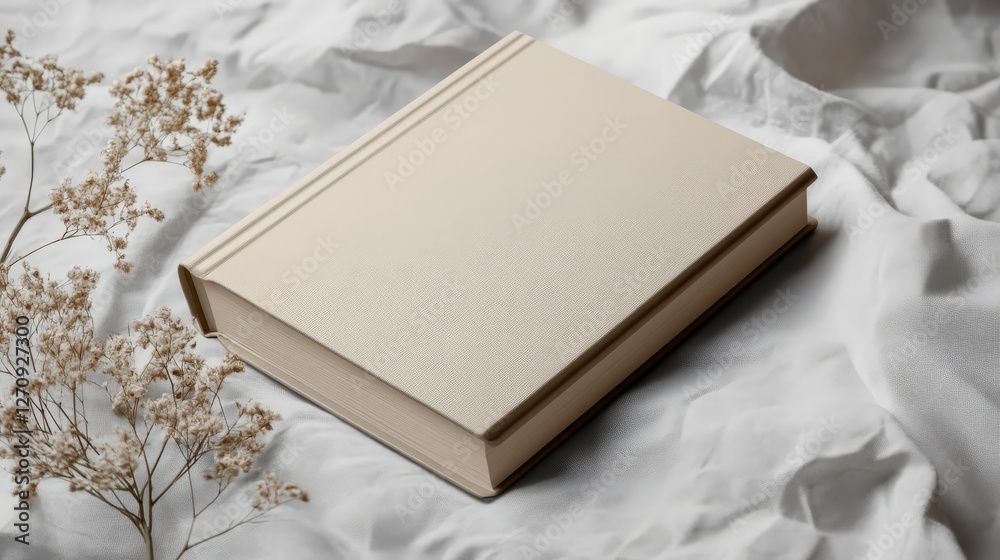 Fototapeta premium Book cover mockup with a textured paper background, adding a classic and elegant touch, timeless branding concept.