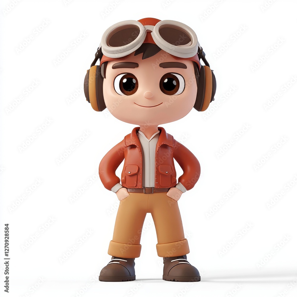 3D Cartoon Character of a Young Pilot with Goggles and Jacket 3D Cartoon Character of a Young Pilot with Goggles and Jacket