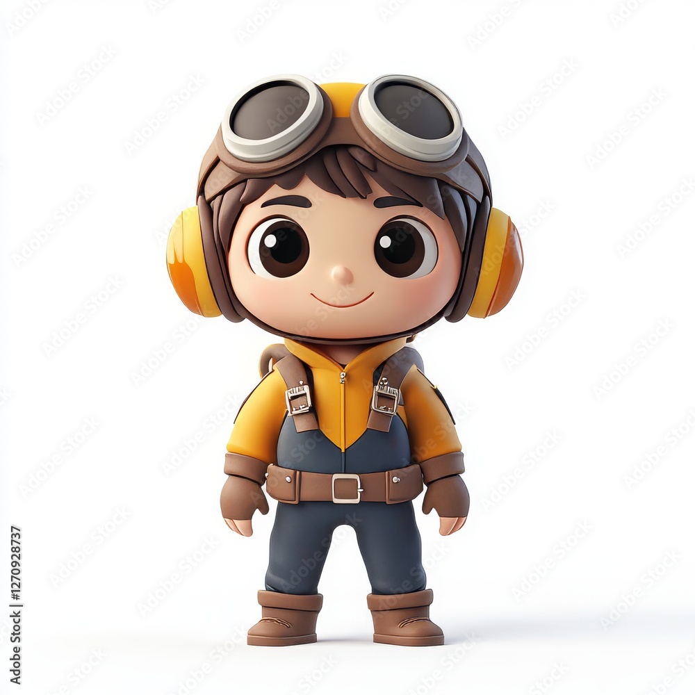 Cute 3D Cartoon Character of a Young Pilot in Casual Outfit Cute 3D Cartoon Character of a Young Pilot in Casual Outfit