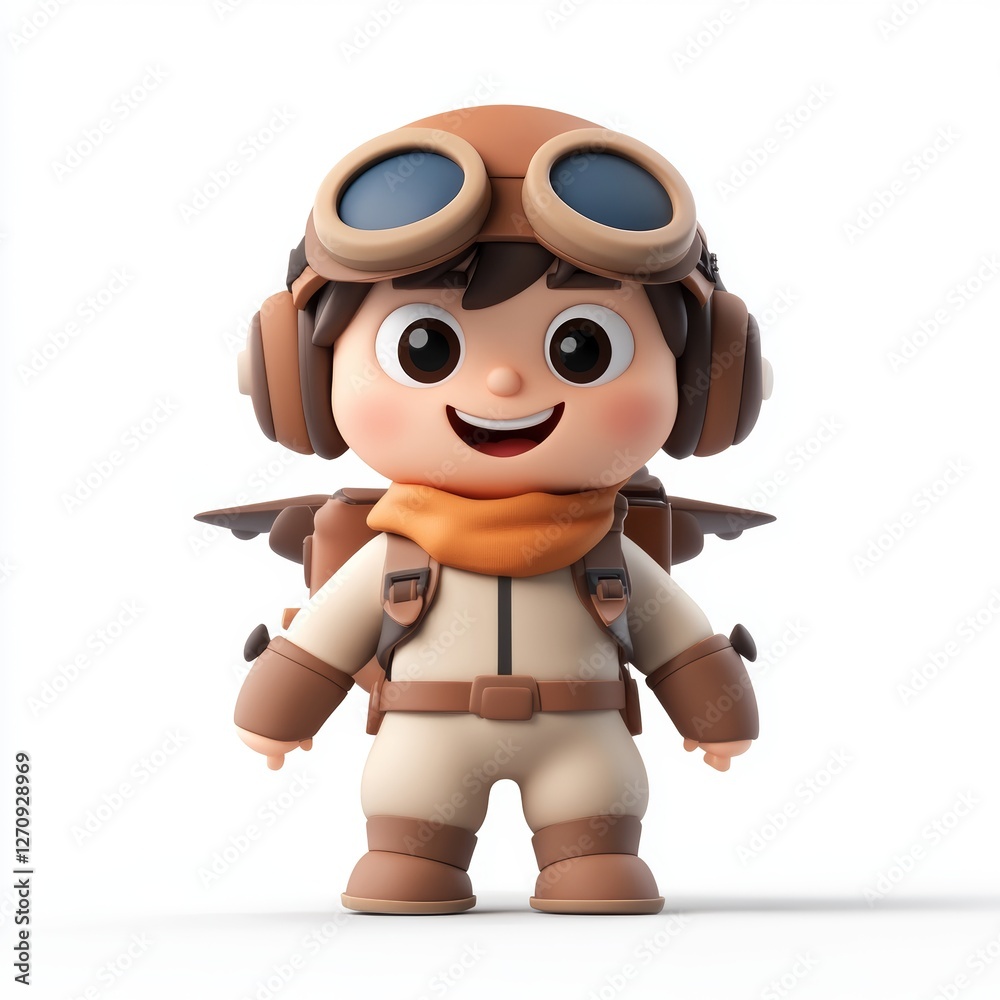 Fototapeta premium Charming 3D Cartoon Character of a Young Pilot on White Background