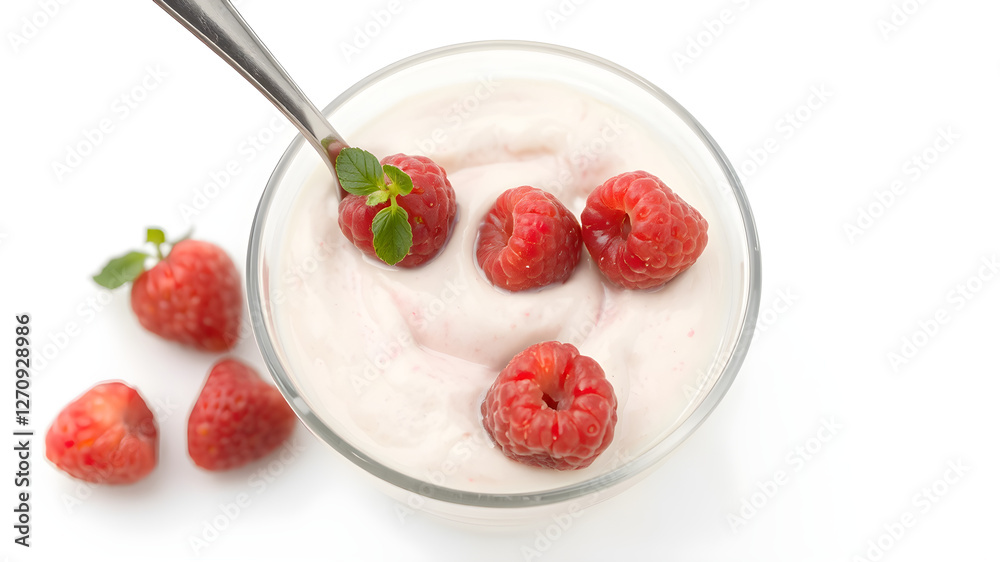 Fresh yogurt with spoon isolated on transparent and white background Fresh yogurt with spoon isolated on transparent and white background