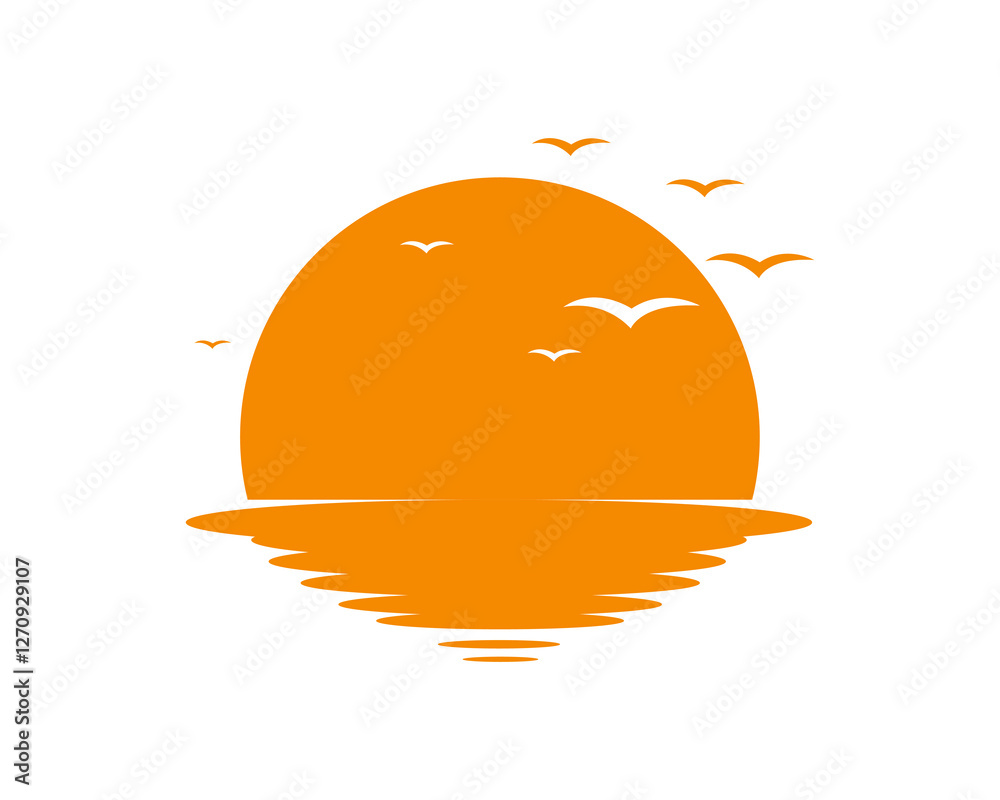 Sunset Ocean Scene Birds Flying, Sun Reflection, Tranquil Nature Sunset Ocean Scene Birds Flying, Sun Reflection, Tranquil Nature