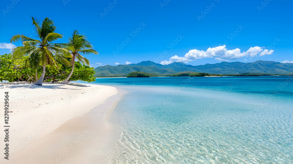 Secluded Tropical Island Beach With Pristine White Sand And Turquoise Water Secluded Tropical Island Beach With Pristine White Sand And Turquoise Water
