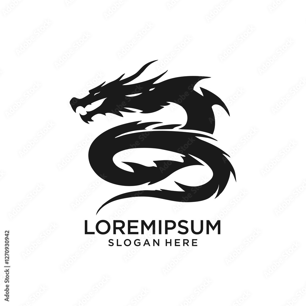 Chinese dragon silhouette flat color logo design Chinese dragon silhouette flat color logo design