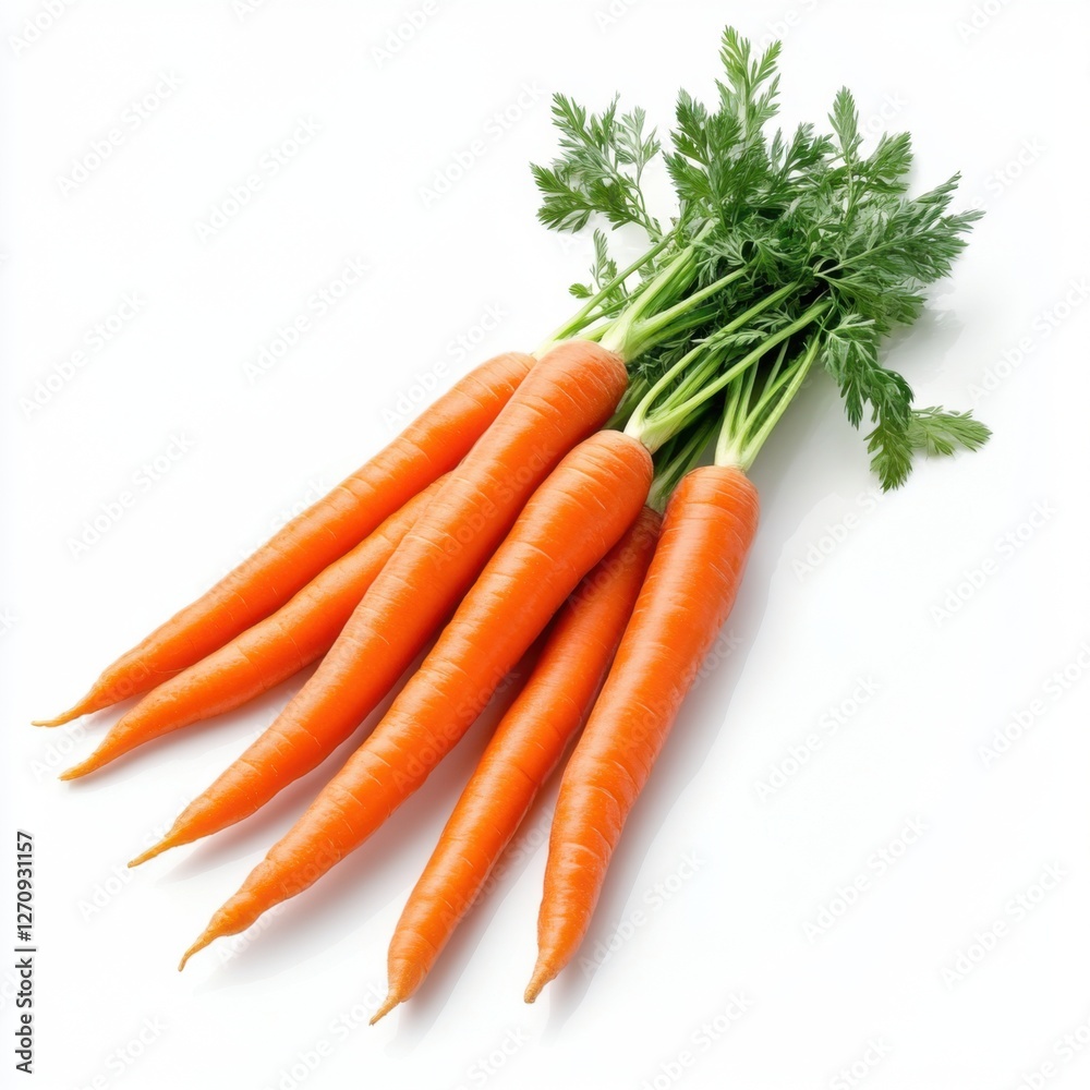 Fresh Vibrant Orange Carrots with Green Leaves Isolated on White Background for Healthy Eating Concepts Fresh Vibrant Orange Carrots with Green Leaves Isolated on White Background for Healthy Eating Concepts